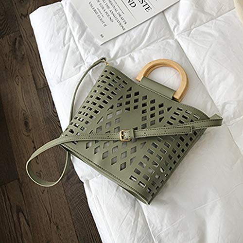 Preisvergleich Produktbild LKJH Damen UmhängetascheAushöhlen Strandtasche Für Frauen Holzgriff Taschen Umhängetasche Reise Geldbörsen