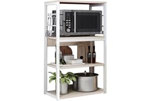 MEYVASER.COM ECOMMERCE COMPANY Meyvaser Estantería de Cocina Unidad de Cocina Alta con estantes de Almacenamiento, Marco de Metal Blanco, Estante Industrial para microondas 50x30x100 Cm, Color Natural y Blanco