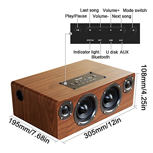 KTLEU Wireless HiFi Lautsprecher Bluetooth V4.1 Portable Wooden Lautsprecher mit TF Slot HD Sound und Bass (Braun)