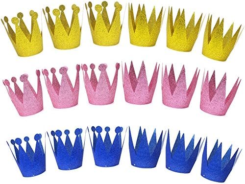 JUSLIN 18pcs Birthday Party Crown Laurel Party Hats, Gold Pink Blue
