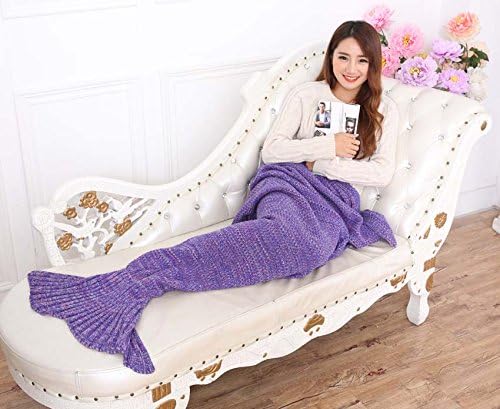 Renoliss knitted Mermaid Tail Blanket for Adults,Crochet Snuggle Mermaid,All Seasons Seatail Sleeping Bag Blanket, 70.8"(Full Lenth)*31.4"(Full width),180cm*80cm (Purple)