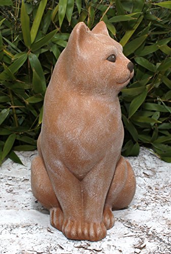 Steinfigur Katze sitzend in Terrakotta, wetterfeste Deko-Figur für Wohnung, Haus und Garten - 3