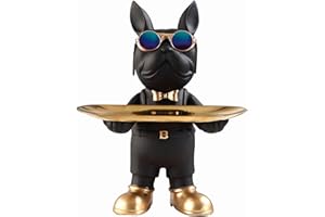NUACOS Harz Bulldogge Tablett Statue Tierskulptur Tablett Aufbewahrung Schlüsselhalter Süßigkeiten Geeignete Schreibtischaufbewahrung für Zuhause, Wohnzimmer, Büro,Tischdekoration (schwarz)