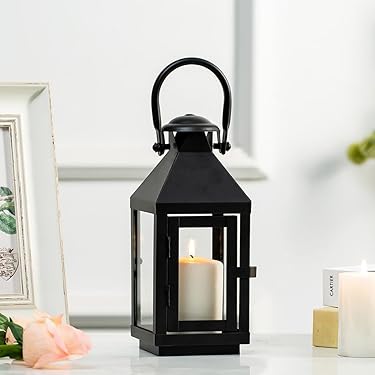 Romadedi Set van 20 mini-lantaarns, decoratie, zwart, tafeldecoratie, kleine lantaarn om op te hangen, met led-kaarsen voor Halloween, Ramadan, tuin, Kerstmis, bruiloft, balkon