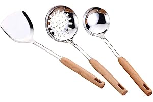 Abcsea 3 pezzi utensili da cucina acciaio inox, spatola da cucina in acciaio inox, Cucchiaio da zuppa da cucina, Cucchiaio forato (gruppo 1)