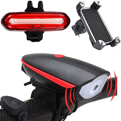 Kenove LED Fahrradlicht Fahrradbeleuchtung Set，USB Wiederaufladbare Fahrradlicht Vorne und Hinten mit Fahrrad Handyhalterung Für Radfahren