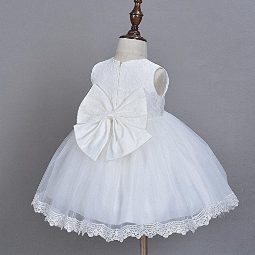 Happy Cherry Taufkleid Kleider Baby Süßes Kleid Kleine Prinzessin Kleid Ärmelloses Falten Kleid mit Große Schleife Gr.12 für die Körpergröße 68-80cm(6-12 Monate) - Weiß - 6