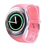 HUIHUI Bluetooth Smartwatch- Telefon Kamerad volle runde Schirm SIM für Android für IOS (One Size, Rosa)