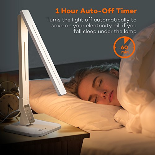 TaoTronics 14W Schreibtischlampe LED Tischlampe 4 Modi dimmbar mit eingebautem USB-Anschluss zum Aufladen von Smartphones weiß - 5
