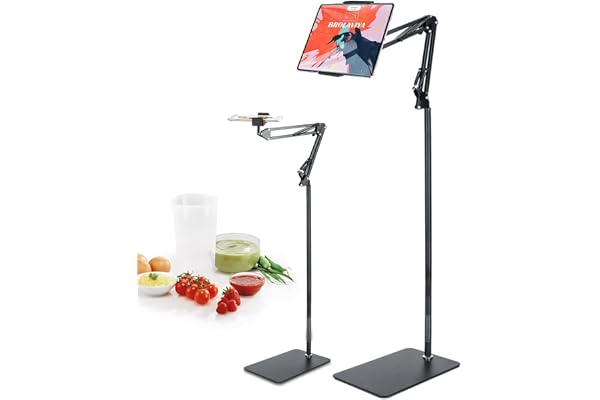 BROLAVIYA Tripod Floor Stand for 4'-11.5' inch, Both Mobile and Tablet, for Overhead Video, Watching Movie, Online Class Learning, Cooking and Best Gift idea, Black