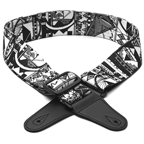 Elagon (NLA) tracolla per chitarra New Look bianca e nera per chitarra elettrica, acustica e basso. Tracolla elegante.