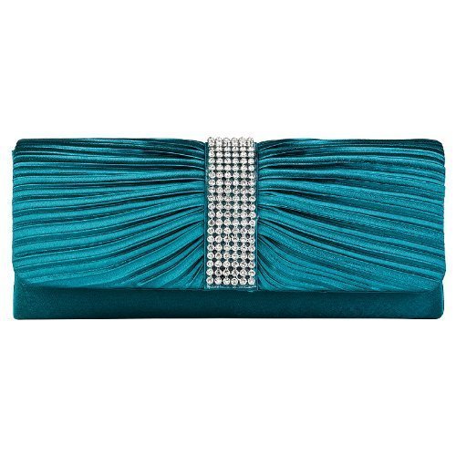 Girly HandBags Mujeres Negro Saténado DiamanteSeñoras Plisadas Lazo Nupcial Bolso de Fiesta Bolso de Embrague