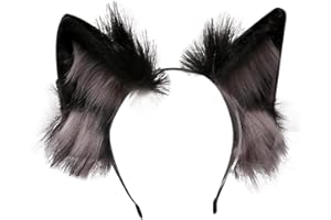 BAKERMICHE Cerchietto con Orecchie di Lupo fascia per capelli orecchie in pelliccia sintetica realistica orecchie capelli copricapo animale lupo Anime Accessori per Festa Cosplay Costume Halloween Natale Donna