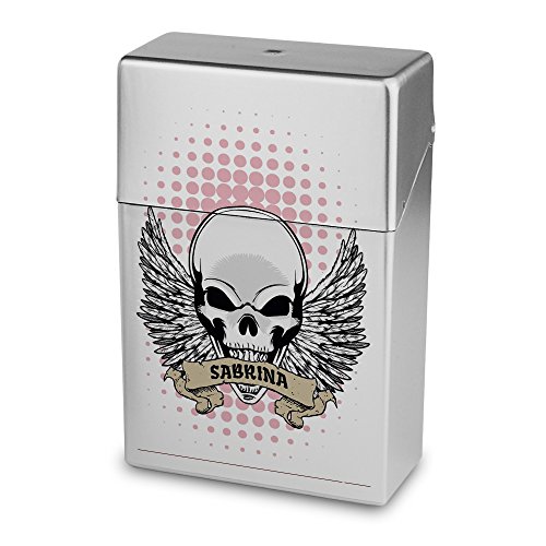 Preisvergleich Produktbild Zigarettenbox mit Namen Sabrina - Personalisierte Hülle mit Design Totenkopf - Zigarettenetui, Zigarettenschachtel, Kunststoffbox