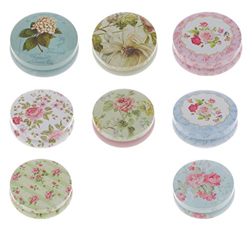 MagiDeal Blumen Design , Rund Leerdose Aufbewahrungsdosen Blechdose Vorratsdose mini Dosen Organizer aus Weißblech – Rosa - 9
