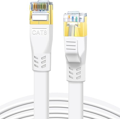 DDMALL CAT 8 Cable, 0.5 Metres, High-Speed 40 Gbps, 2000 MHz, SSTP Cat 8 Flat Patch Cable, Gigabit Internet LAN Network Cable with Gold-Plated RJ45 Connector for Gaming, Modem, Router, Xbox, PC (0,5