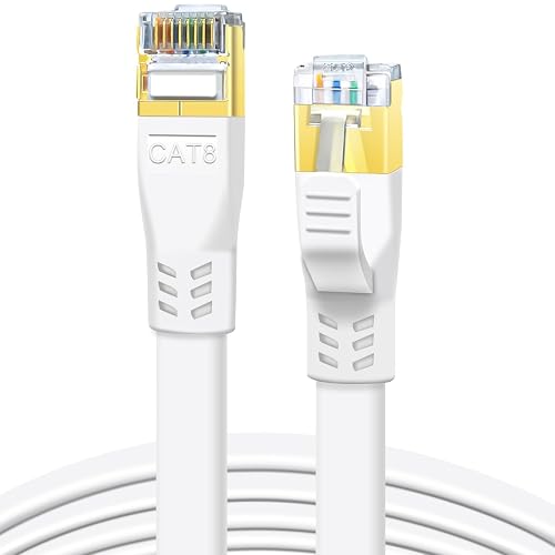 DDMALL CAT 8 Cable, 0.5 Metres, High-Speed 40 Gbps, 2000 MHz, SSTP Cat 8 Flat Patch Cable, Gigabit Internet LAN Network Cable with Gold-Plated RJ45 Connector for Gaming, Modem, Router, Xbox, PC (0,5