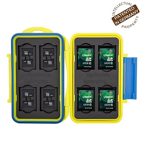 Flashwoife - patentierte Aufnahme - Turtle-SD8MSD16Y wasserdichte Speicherkarten Schutzbox in gelb für 8 Stück SDHC und 16 Stück MicroSD Cards Case