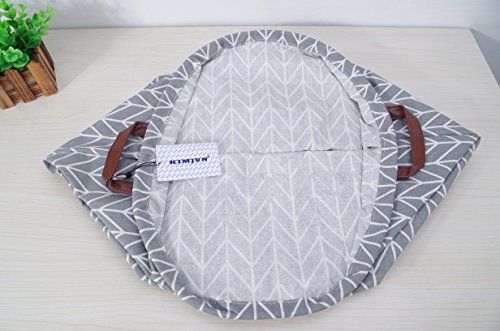 Kimjun Faltbare Haushalt Baumwolle Leinen Runde Waschekorb Hamper Kinder Spielzeug Veranstalter Aufbewahrungskorb Aufbewahrungstasche (Grau) - 6