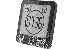 ‎VORRINC VORRINC Badezimmer Uhr, Badezimmeruhr mit saugnapf, Bad Uhr Badezimmeruhr Wasserdicht Berührungssteuerung ℃ / ℉ Luftfeuchtigkeit Temperatur LCD Display, Countdown Timer, 3 Montagemethoden (Schwarz)