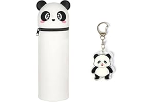SLEEKEE Trousse À Crayons Panda 1 Pièce Et Porte-Clés Panda 1 Pièce, Papeterie Mignonne, Trousse À Crayons Animal En Silicone, Trousse À Crayons Rétractable