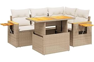 vidaXL Salon de Jardin avec Coussins 5 pcs, Canapés de Terrasse, Ensemble de Meubles de Patio, Mobilier d'Extérieur, Beige Résine Tressée