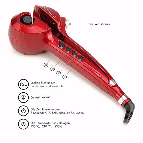 LUCKYFINE Funktion Dampf Schlafwickler Haar Dampf Schalter Curling Iron Red ¨C Display Digital LCD-Ranken, 3 Wege, 3 Einstellungen von Zeit, & 3 Temperaturstufen - 4