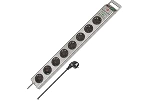 Brennenstuhl Super-Solid, Regleta de 8 Tomas con protección contra sobretensión (Regleta de enchufes múltiples con Cable de 2,5m e Interruptor - de policarbonato inastillable) Plata