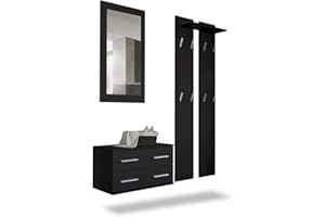 Vladon Garderobenset Garderobe Kioto, Made in Germany, Korpus in Schwarz matt/Front in Schwarz matt