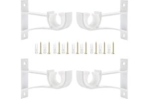 NUWIQ 4 Pack Curtain Pole Brackets, Adjustable Curtain Rod Brackets, for 28 to 35mm Drapery Rods Metal Curtain Rod Brackets Set, for Curtain Wardrobe Poles Wall Rod, White