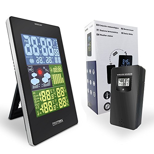 Protmex EM3352C Multifunktion Kabellos Wetterstation Uhr Vorhersage Station Digitales Thermometer Mit Innenraum Draussen Temperatur Feuchtigkeit Sensor Bunt LCD Bildschirm Mit Barometer Snooze Mond Phase DCF-Funk-Zeitanzeige - 9