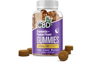 CBDfx 1500mg High Strength Vegan Sleep CBD Gummies, 10mg Each of Chamomile, Passionflower and Lemon Balm /25mg CBD per Gummy 60x Bottle (30 Days)