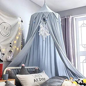 Mybbrm Princess Canopy for Girls Bed with Tassels Hideaway Tent for Kids Rooms or Cribs Nursery for Decoration, Playing,Reading,Sleep as Hanging House Castle (Smoky Blue)