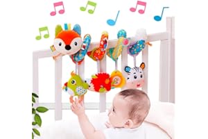 Kulveanju Jouet Poussette Bebe 6 Mois, Spirale d'activité Bébé d'éveil avec Musique, Jouet Siege Auto Bebe, Peluche Jouet Cadeaux pour Naissance Garçons et Filles 3 9 12 Mois, Renard