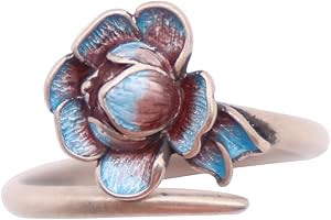 ForFox Vintage 925 Sterling Silber Emaille Lotus Ring Lotusblume Ring für Damen Offen und Verstellbar