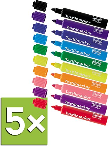Idena 60035 Textilmarker für helle Stoffe, 10 Farben (5 Packungen)