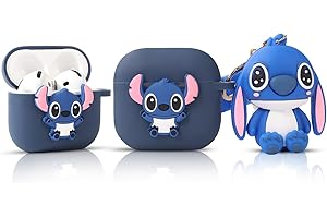 LEWOTE Compatibile con Apple AirPods 4 custodia protettiva divertente con simpatico cartone animato cover con portachiavi bambola (Stitch)