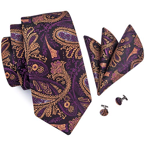 Hi-Tie Paisley corbata pañuelo gemelos Jacquard tejido de seda corbata Marrón marrón