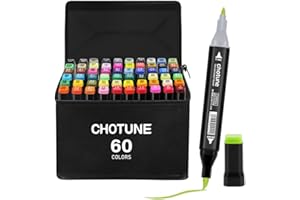 CHOTUNE 60 Couleurs Marqueurs, Alcohol Permanent Markers Set, Stylos Marqueur À Pointe Douce Avec Sac et Base Noirs
