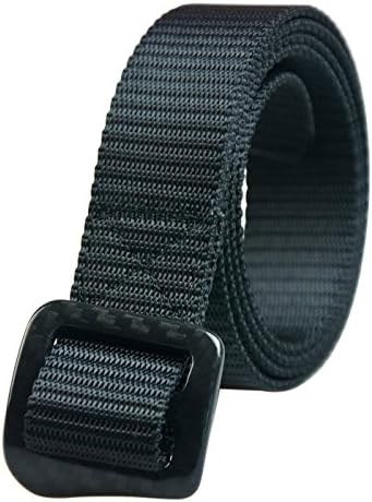 ROCKWAY Narrow Soft Belt with Hand-polished Carbon Fiber Buckle Durable Webbing Belt Metal Free (Black, Large)