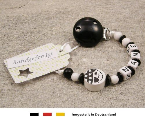 Personalised Baby DUMMY CLIP | Pacifier Holder with preffered name – girls &amp; boys motif black pirate | Beststeller from Germany
