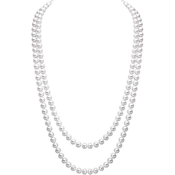 LEEQBCR Parelketting wit 150 cm met armband, jaren 20 kostuum accessoires, elegante lange damesketting in wit