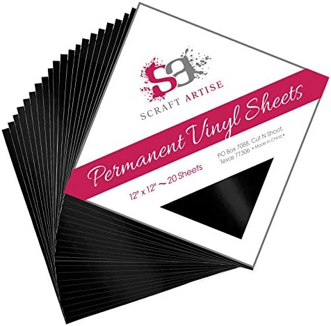 Scraft Artise Packaged Flat 12 x 12 Glossy Finish Permanent Outdoor Adhesive Craft Vinyl, 20 Sheet Pack Black by Scraft Artise