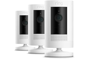 Ring Stick Up Cam Plug-In, cámara de seguridad HD con comunicación bidireccional, compatible con Alexa | Color blanco | 3 Camera