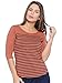 Cult Fiction Peach Color 3/4th Sleeves Scoop Neck Cotton Striped Tshirt For Women