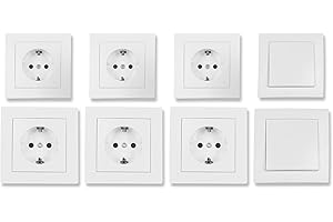 MC POWER - FLAIR - Juego de enchufes e interruptores de pared I Starter I 16 piezas I Interruptor de luz, tomas de corriente con marco de toma de corriente, marco de cubierta blanco, mate
