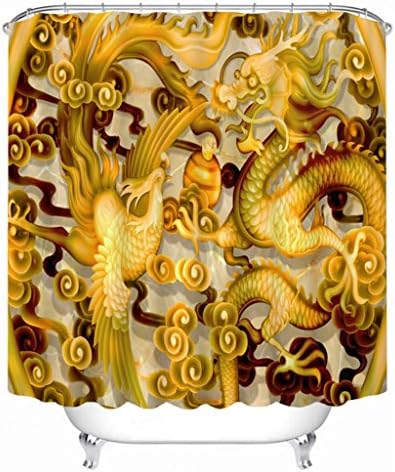 KKLL Shower Curtain Polyester 3D Golden Dragon and Phoenix Three dimensions Visual space Digital printing Waterproof Mildew Resistant Bathroom Decoration Bathtub Cut off curtains , 180*200cm