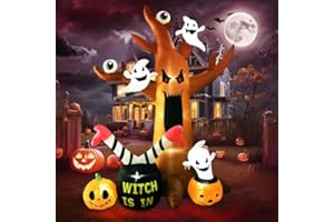 BEINHOME 10Ft Halloween Inflatables Giant Outdoor Decoration, Spooky Inflatable Tree with Ghosts, Pumpkins, Witch Legs, Built-in LED Lights, Blow ups for Halloween Party Indoor Outdoor Yard Garden Lawn Gift