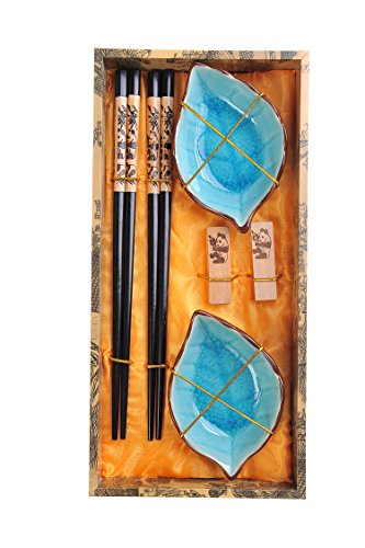 Abacus Asiatica: Edles Eßstäbchen-Set „Panda“ aus geschnitzem Holz, Stäbchenhalter, Keramik-Schälchen in Geschenkschachtel (Paar Stäbchen, 2 Halter, 2 Schälchen), Mod. CBS-S2-G-H01 (DE) - 6