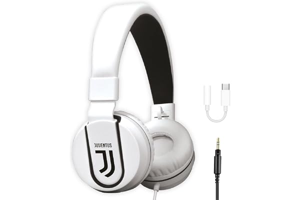TECHMADE Juventus Football Casque Micro Inclus |on-Ear | avec Fil câble auxiliaire | Blanc/Noir | avec Adaptateur USB-c